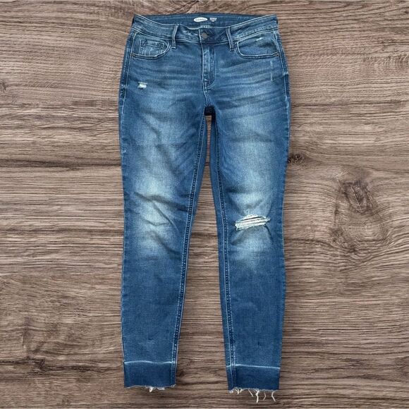 Old Navy Denim - Old Navy Rockstar Super Skinny Ankle Jeans Dark Blue Grass Distressed Size 4